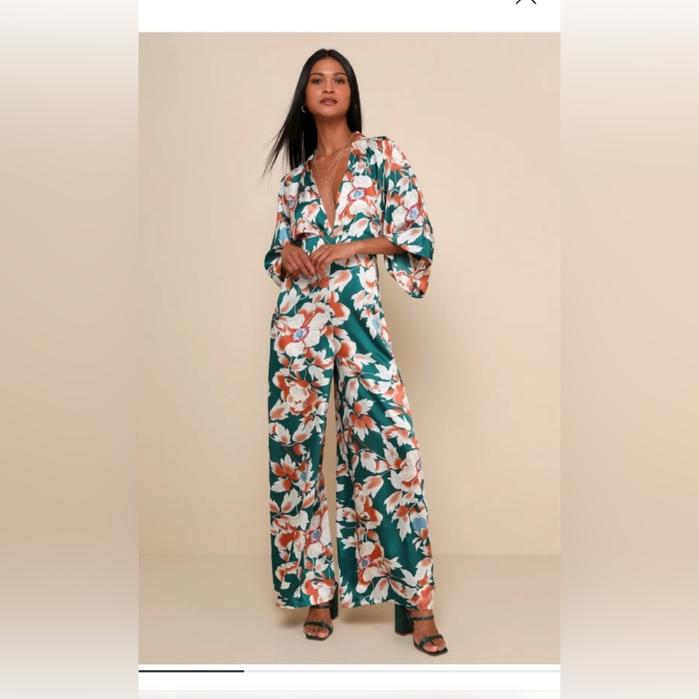 Lulus From Sunrise Teal Floral Print Wide-Leg Jumpsuit